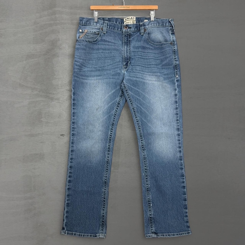 Ariat M5 Straight Leg Jeans Blue Medium Wash Distressed Denim 40 x 32